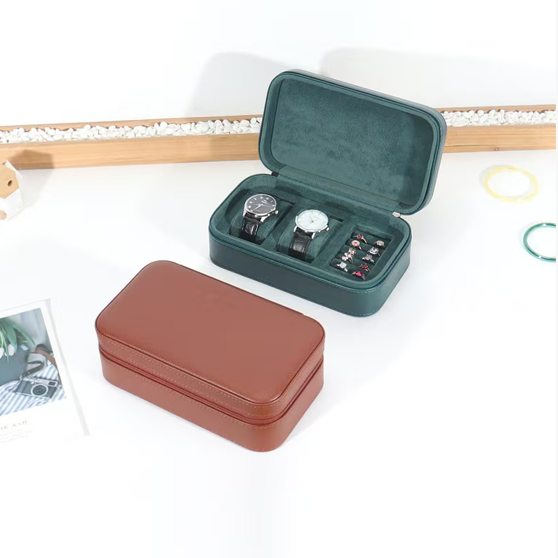 Portable leather jewelry watch storage box
