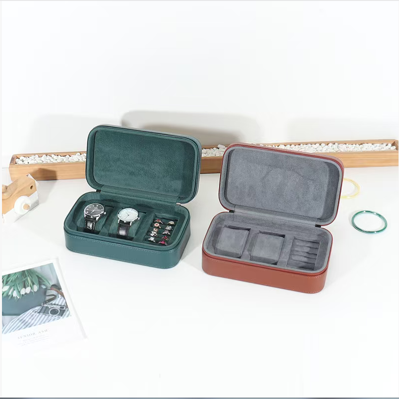 Portable leather jewelry watch storage box