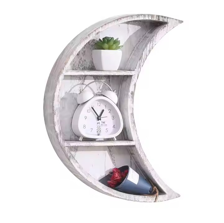Wall Mounted Moon Shelf Wooden Floating Shelves