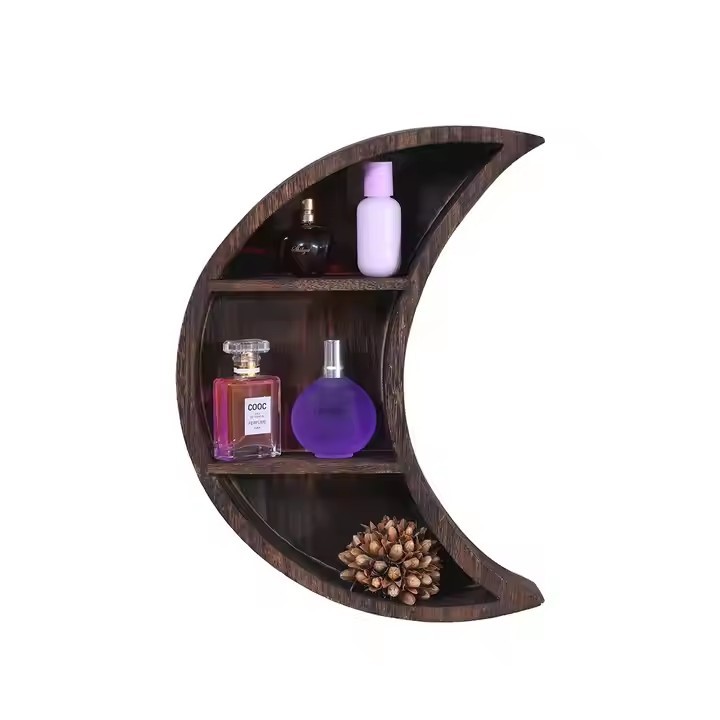 Wall Mounted Moon Shelf Wooden Floating Shelves