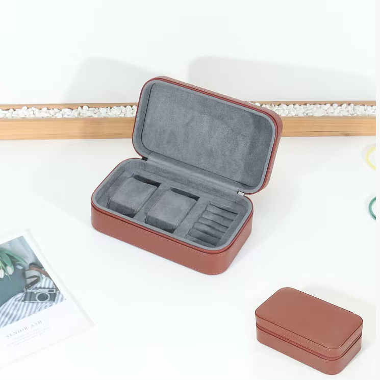 Portable leather jewelry watch storage box
