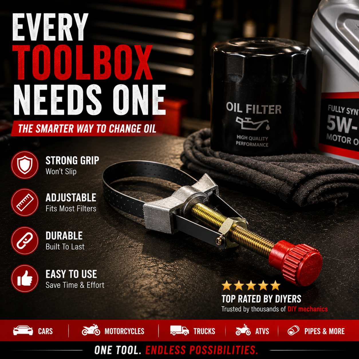 Adjustable oil filter strap wrench hero image