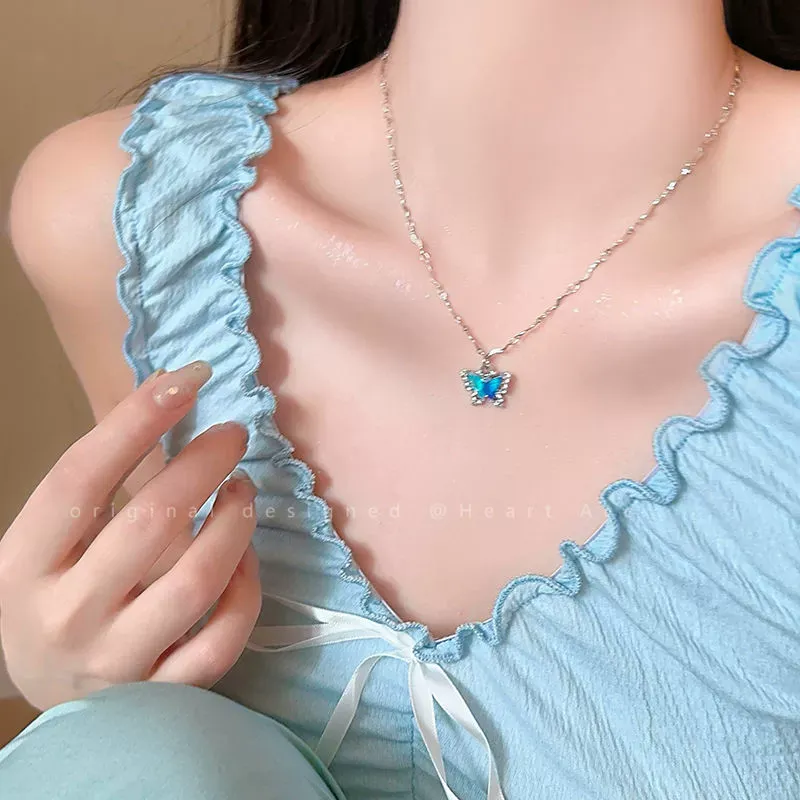 2025 New Jewelry Crystal Blue Butterfly Pendant Necklace