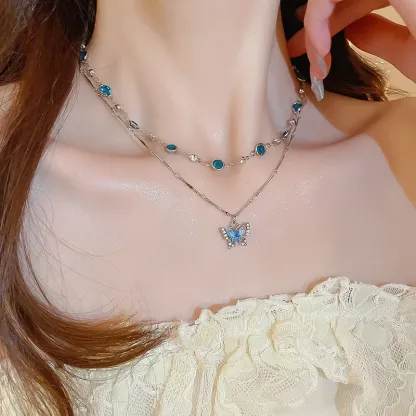 2025 New Jewelry Crystal Blue Butterfly Pendant Necklace
