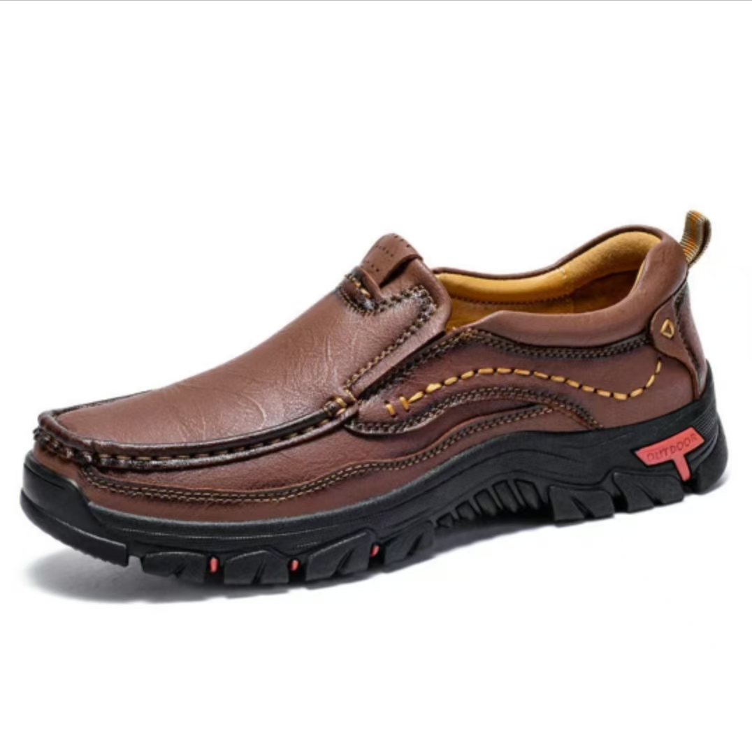 Men's handmade genuine leather orthopedic slip-on loafers.