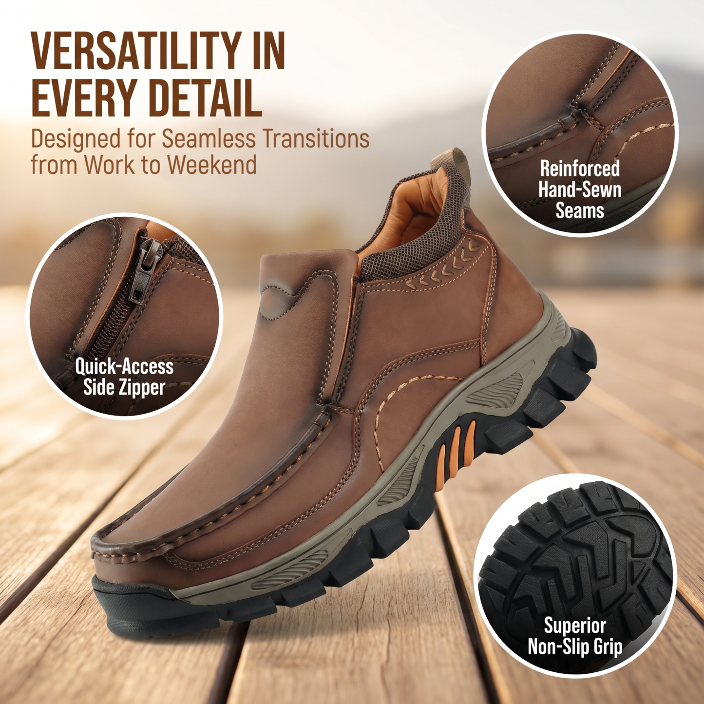 ⏰Last Day! 45% OFF  🔥VELTOE®Men's Hand‑Stitched Rugged Traction Casual Leather Boot