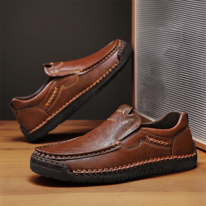 mens handmade cowhide No-glue orthopedic loafers