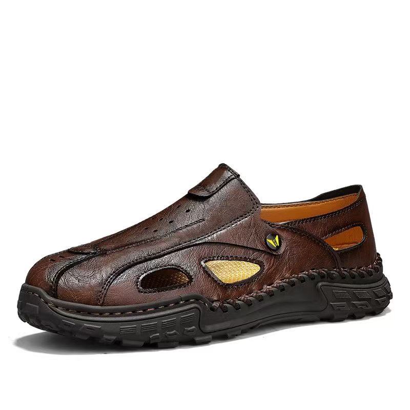 Men's Handmade Genuine Leather Breathable Orthopedic Slip-on Sandals