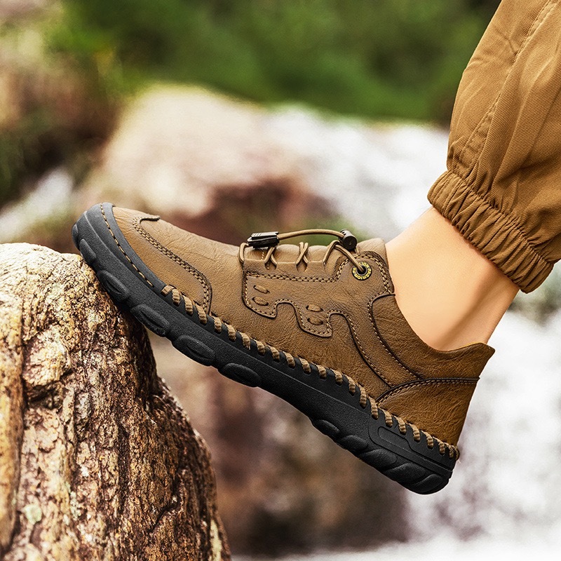 Mens Handmade Genuine Leather Orthopedic Outdoor Sneakers