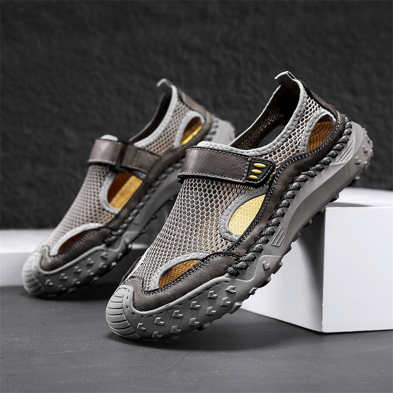 GARB mens Handmade Cowhide Breathable Mesh Sandals