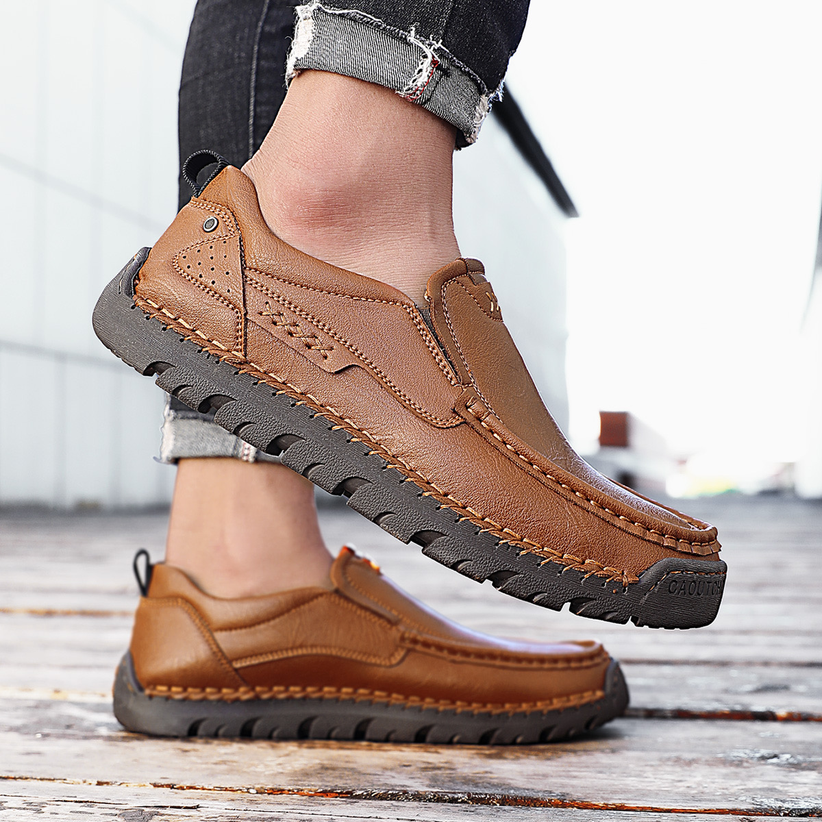 Mens Handcrafted Cowhide Orthopedic Loafers