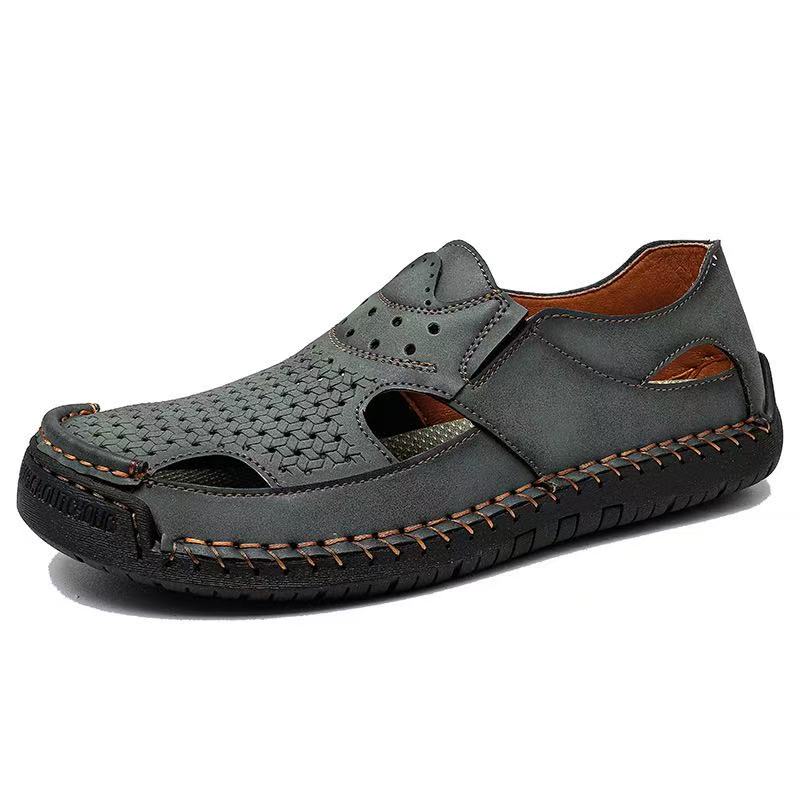 Men's Handmade Genuine Leather Breathable Orthopedic Slip-on Sandals