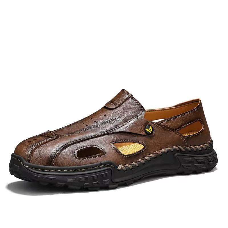 Men's Handmade Genuine Leather Breathable Orthopedic Slip-on Sandals