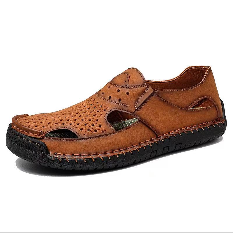 Men's Handmade Genuine Leather Breathable Orthopedic Slip-on Sandals
