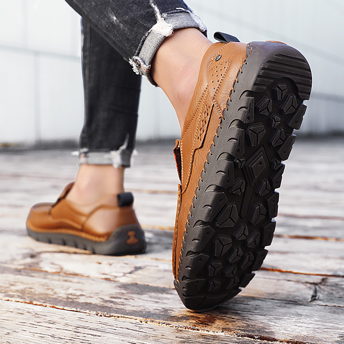 Mens Handcrafted Cowhide Orthopedic Loafers