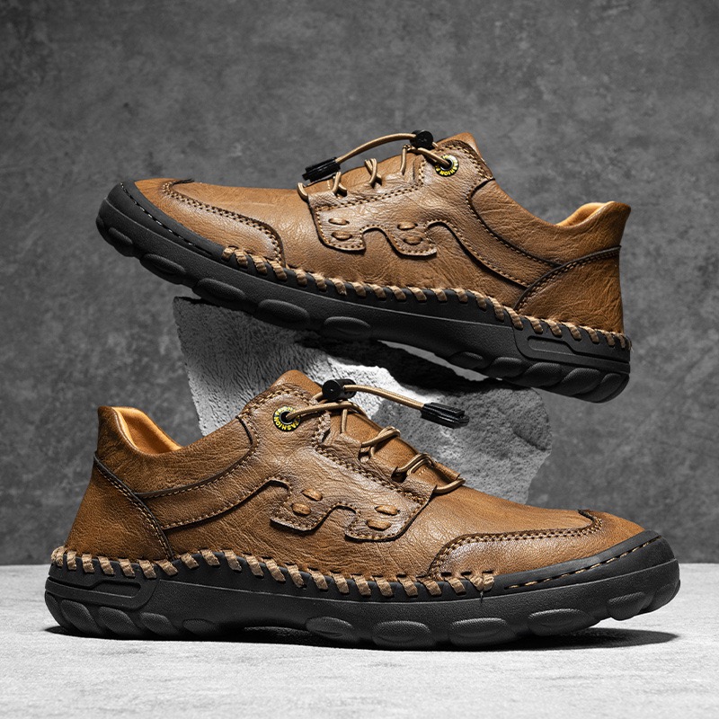 Mens Handmade Genuine Leather Orthopedic Outdoor Sneakers