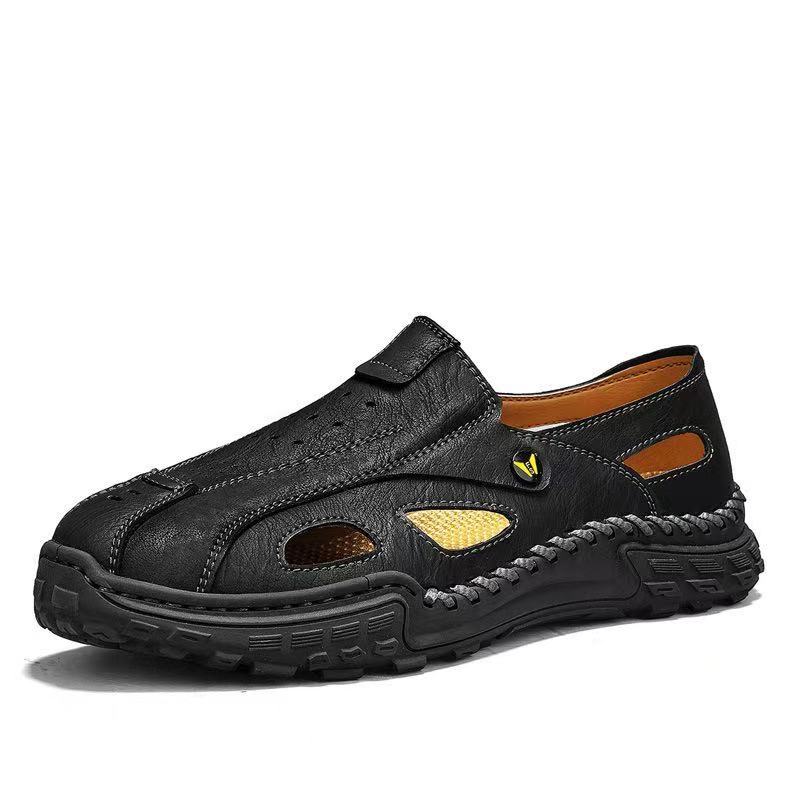Men's Handmade Genuine Leather Breathable Orthopedic Slip-on Sandals