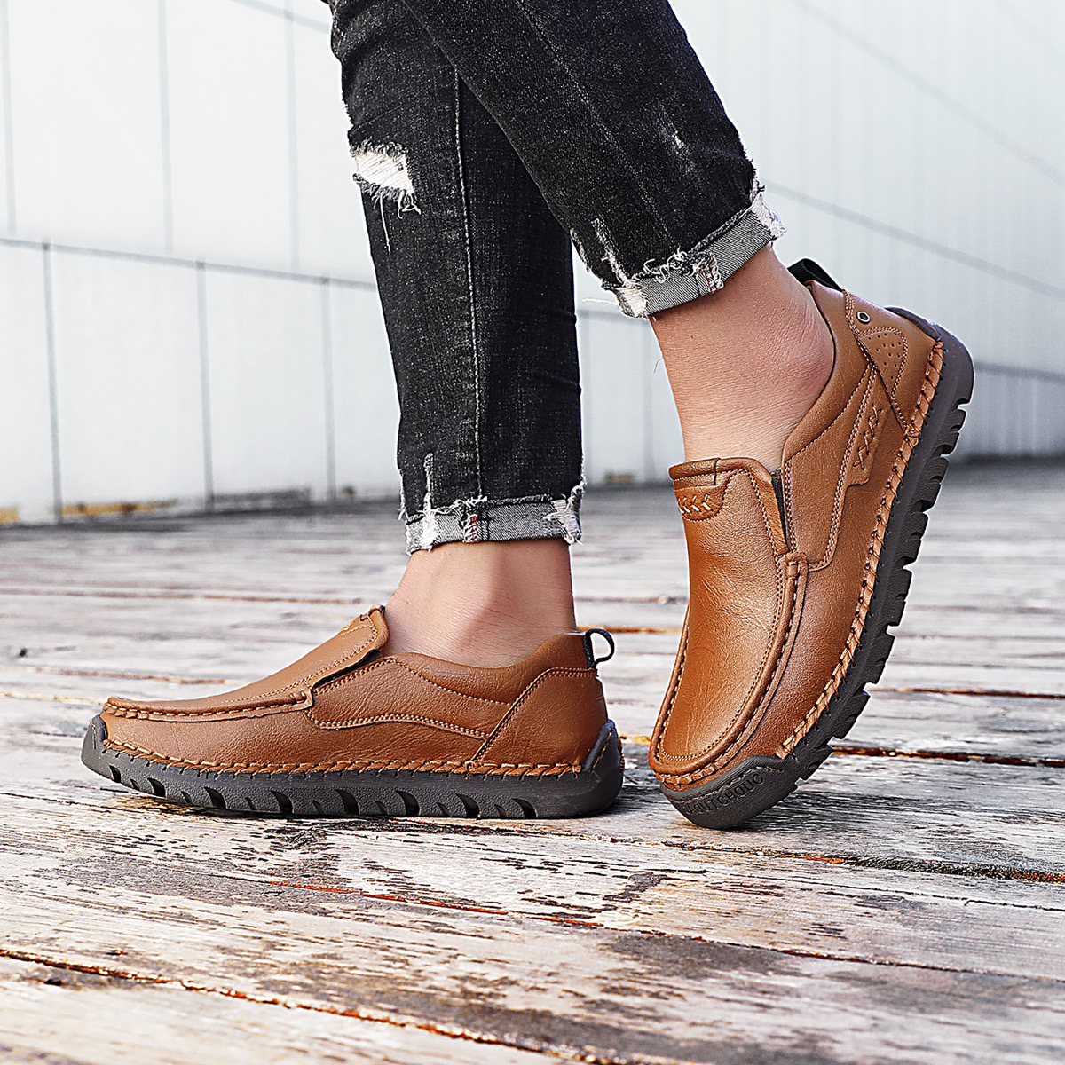 Mens Handcrafted Cowhide Orthopedic Loafers