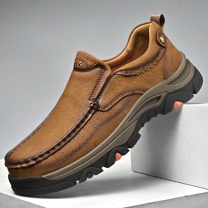 Men Genuine Leather Outdoor Slip-On Loafers with Arch Support & Wide Toe Box