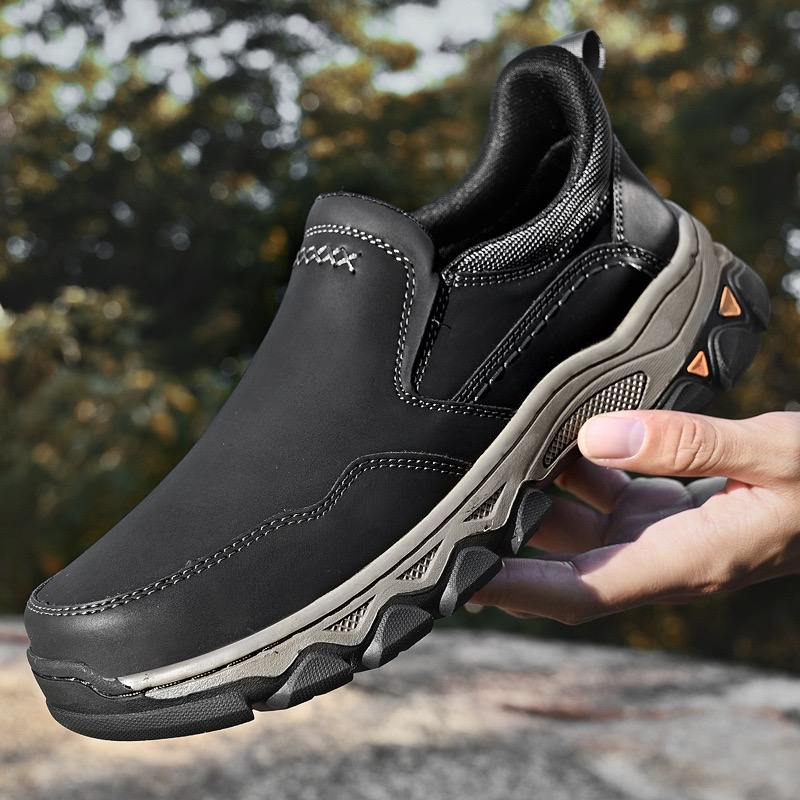 mens genuine leather orthopedic outdoor walking slip-on shooes