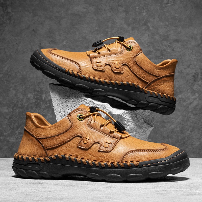 Mens Handmade Genuine Leather Orthopedic Outdoor Sneakers