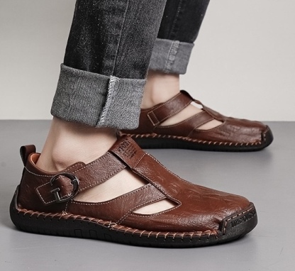 ⏰Last Day! 45% OFF  🔥MANTRAFF®Men's Handmade Genuine Leather Breathable Orthopedic Slip-on Sandals