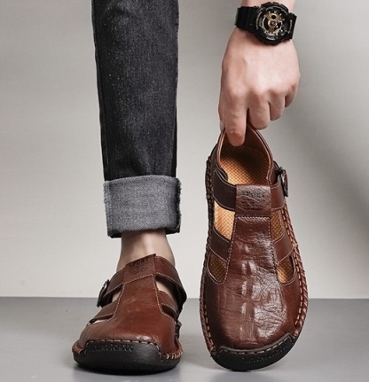 ⏰Last Day! 45% OFF  🔥MANTRAFF®Men's Handmade Genuine Leather Breathable Orthopedic Slip-on Sandals