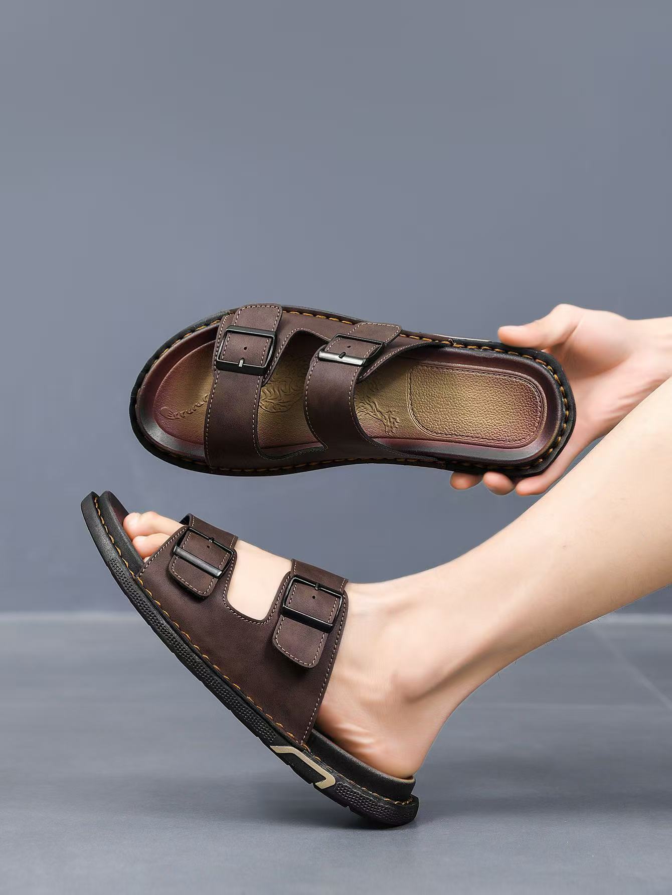 ⏰Last Day! 45% OFF  🔥VELTOE ®Men's Handmade Genuine Leather Breathable Orthopedic Slip-on Sandals