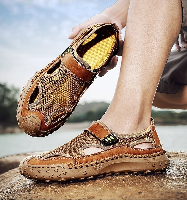 ⏰Last Day! 45% OFF 🔥HIKER®Men's Handcrafted Cowhide Mesh Breathable Orthopedic Outdoor Sandals