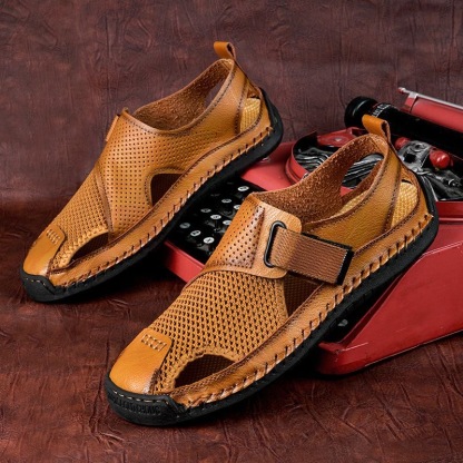 ⏰Last Day! 45% OFF  🔥MANTRAFF®Men's Handmade Genuine Leather Breathable Orthopedic Slip-on Sandals