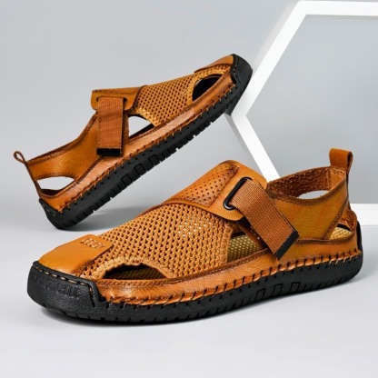 ⏰Last Day! 45% OFF  🔥MANTRAFF®Men's Handmade Genuine Leather Breathable Orthopedic Slip-on Sandals