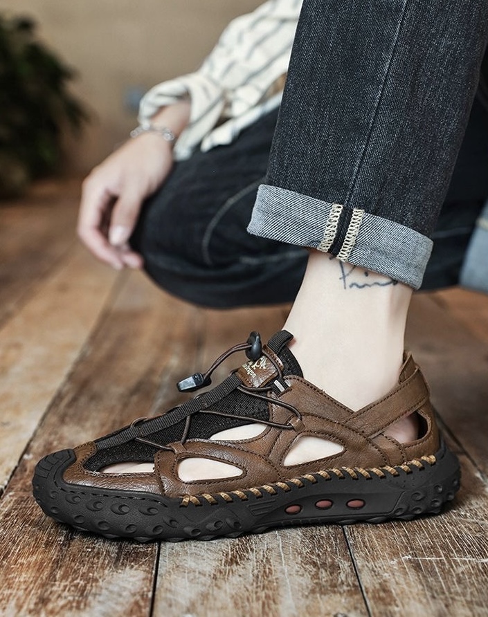 ⏰Last Day! 45% OFF  🔥MANTRAFF®Men's Handmade Genuine Leather Breathable Orthopedic Slip-on Sandals