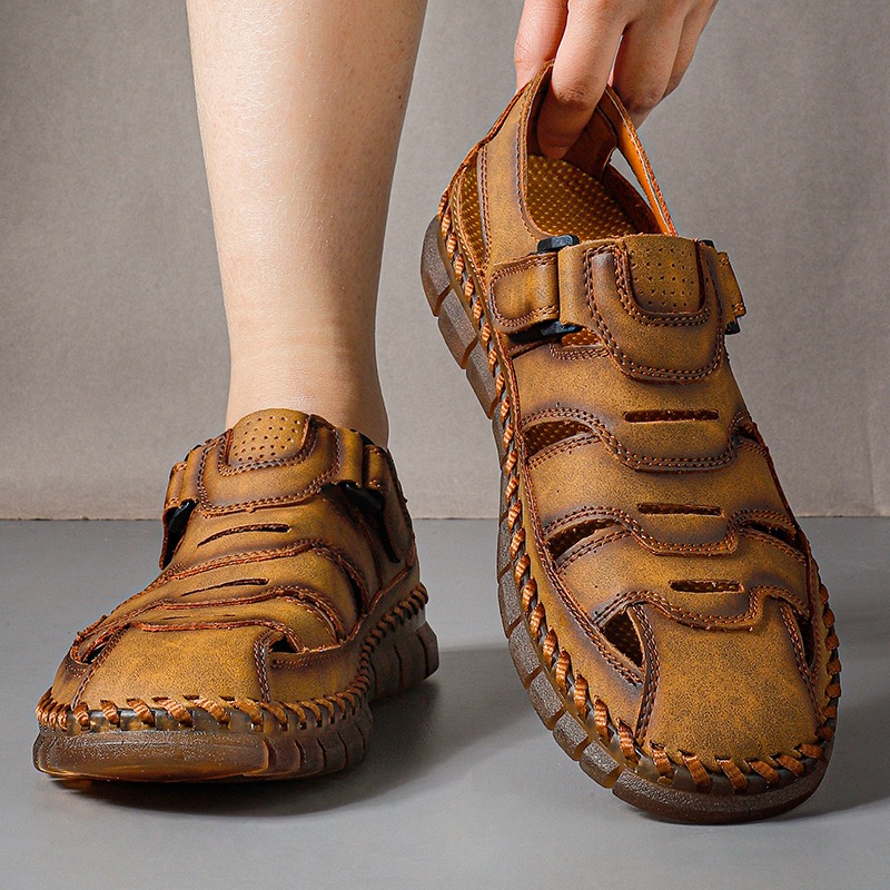 ⏰Last Day! 45% OFF  🔥MANTRAFF®Men's Handmade Genuine Leather Breathable Orthopedic Slip-on Sandals