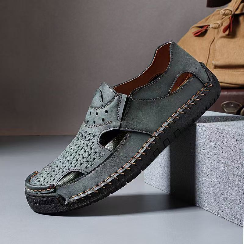 Men's Handmade Genuine Leather Breathable Orthopedic Slip-on Sandals