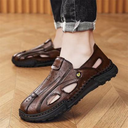 Men's Handmade Genuine Leather Breathable Orthopedic Slip-on Sandals