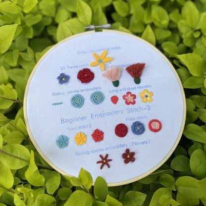 Flower and plant embroidery practice (Basic 3-piece set)--DIY novice teaching material package
