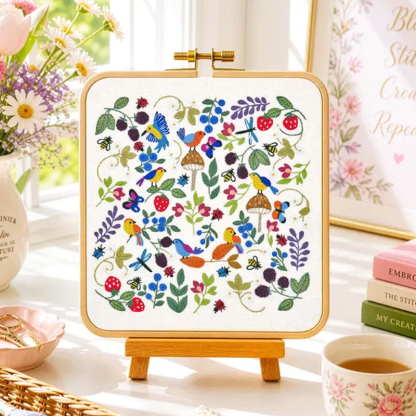 🌿 Birds, Insects, and Berries Hand Embroidery Kit