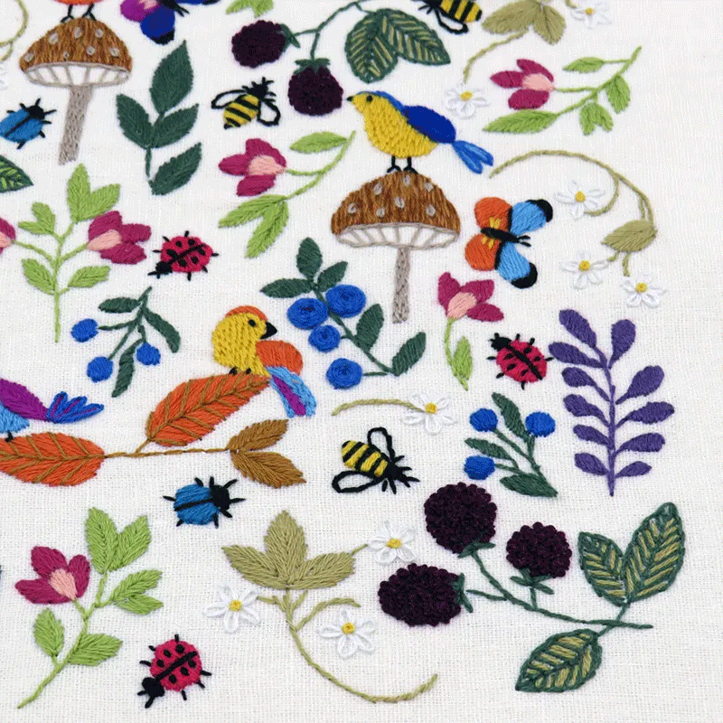 🌿 Birds, Insects, and Berries Hand Embroidery Kit