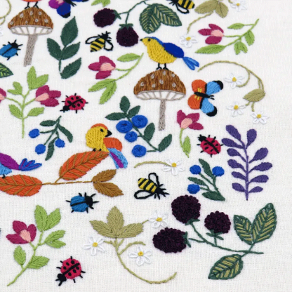 🌿 Birds, Insects, and Berries Hand Embroidery Kit