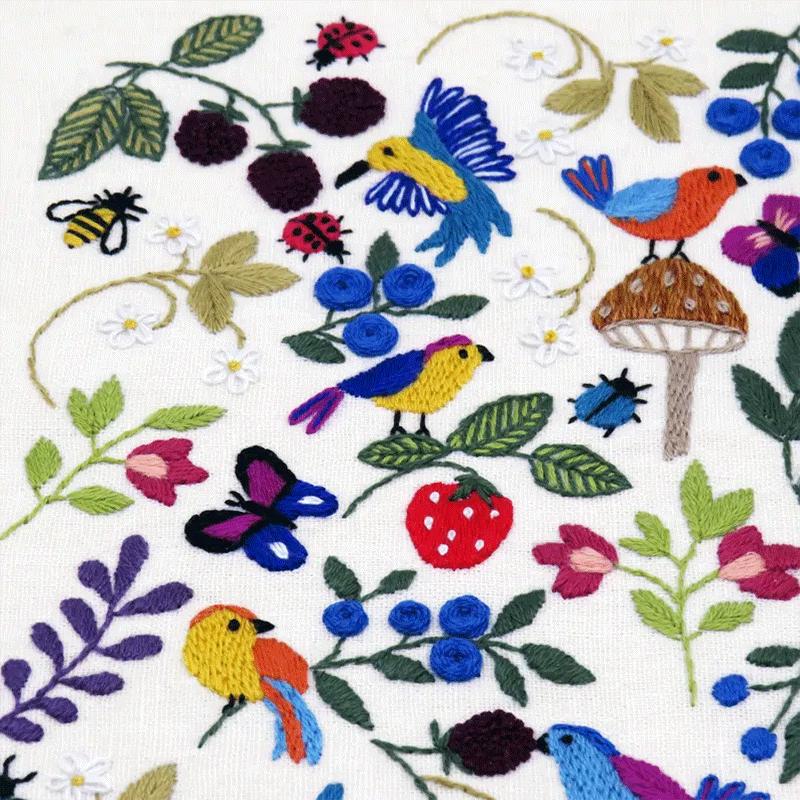 🌿 Birds, Insects, and Berries Hand Embroidery Kit