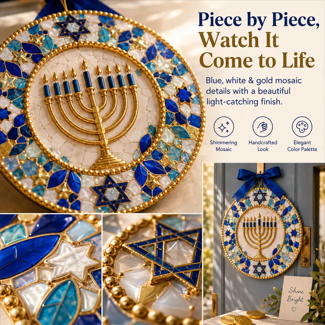 Hanukkah mosaic wreath detail