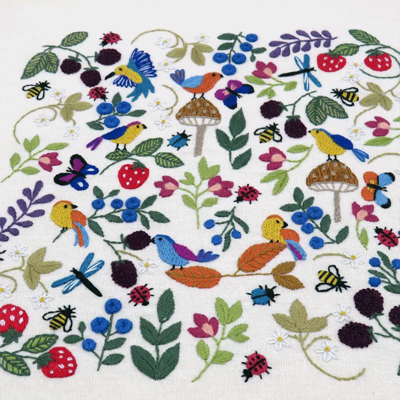 🌿 Birds, Insects, and Berries Hand Embroidery Kit
