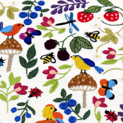 🌿 Birds, Insects, and Berries Hand Embroidery Kit
