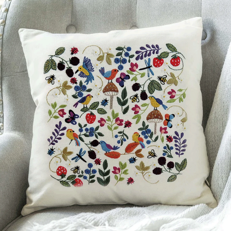 🌿 Birds, Insects, and Berries Hand Embroidery Kit