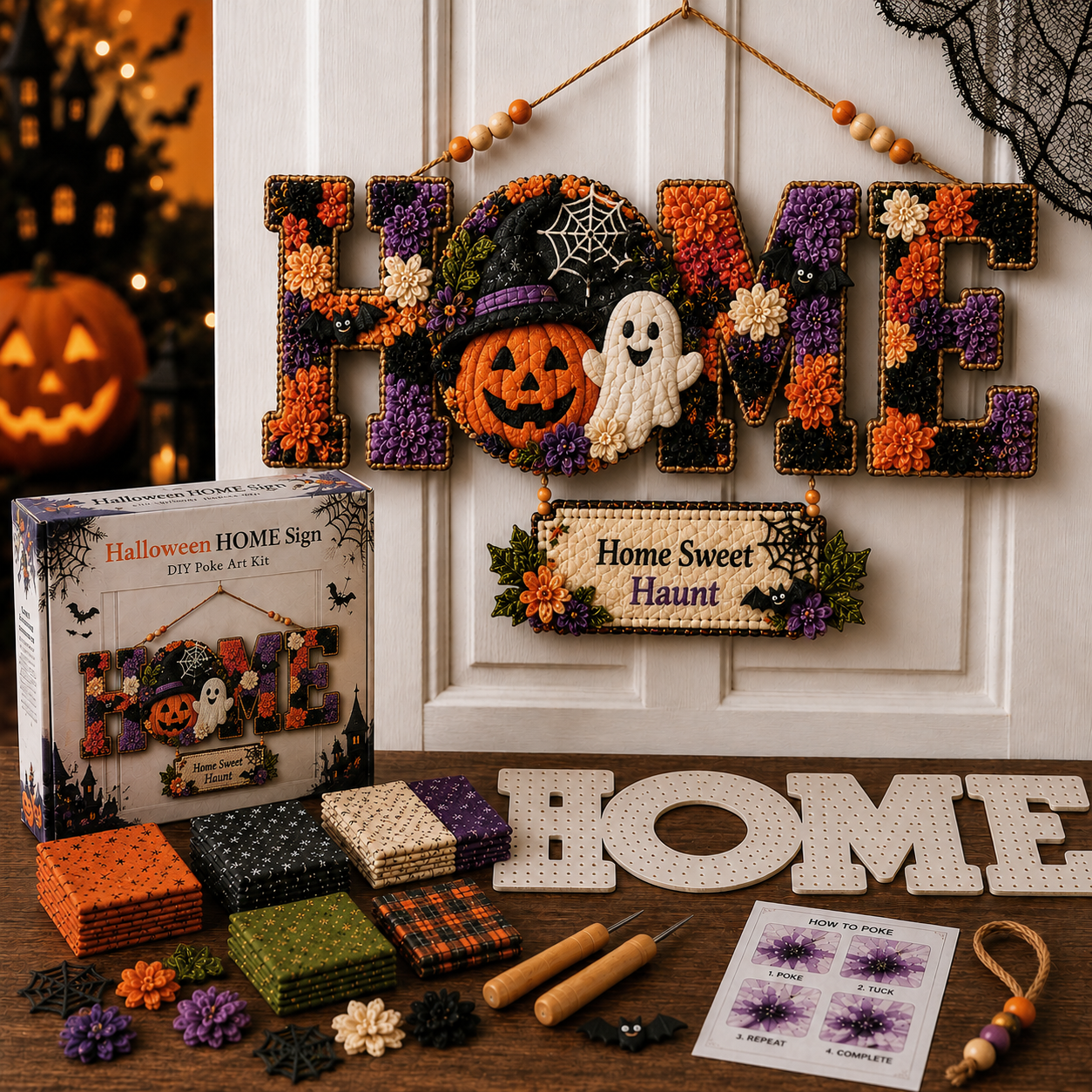 DIY Fabric Poke Art HOME Sign Kit – No-Sew Seasonal Door & Wall Hanging Craft