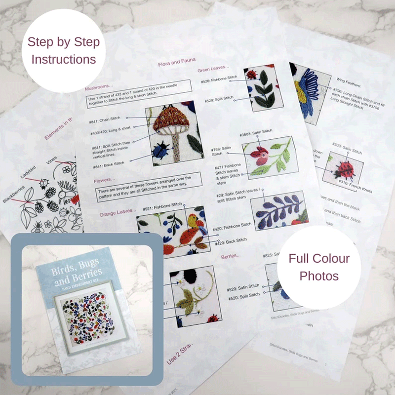 🌿 Birds, Insects, and Berries Hand Embroidery Kit