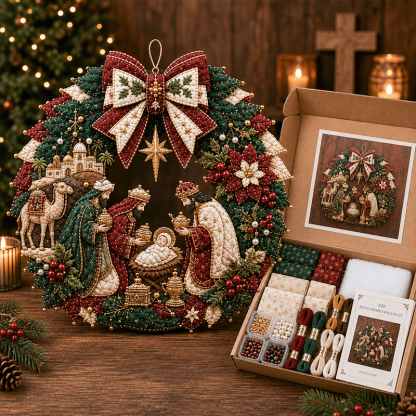 🔥49% Off Last Day -🎄 DIY Beaded & Quilted Christmas Wreath Kit