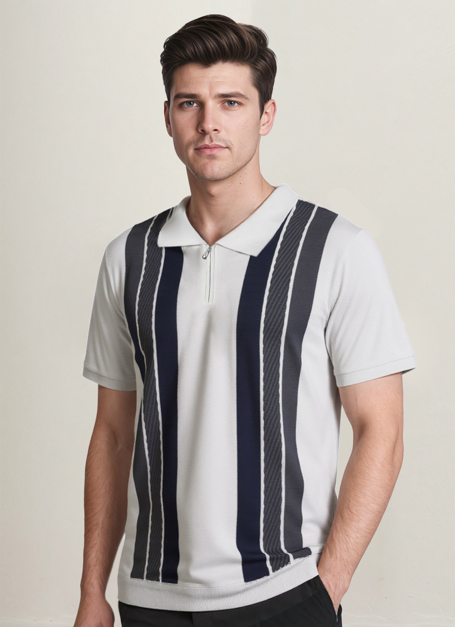 Pinstripe Zip Polo Shirt