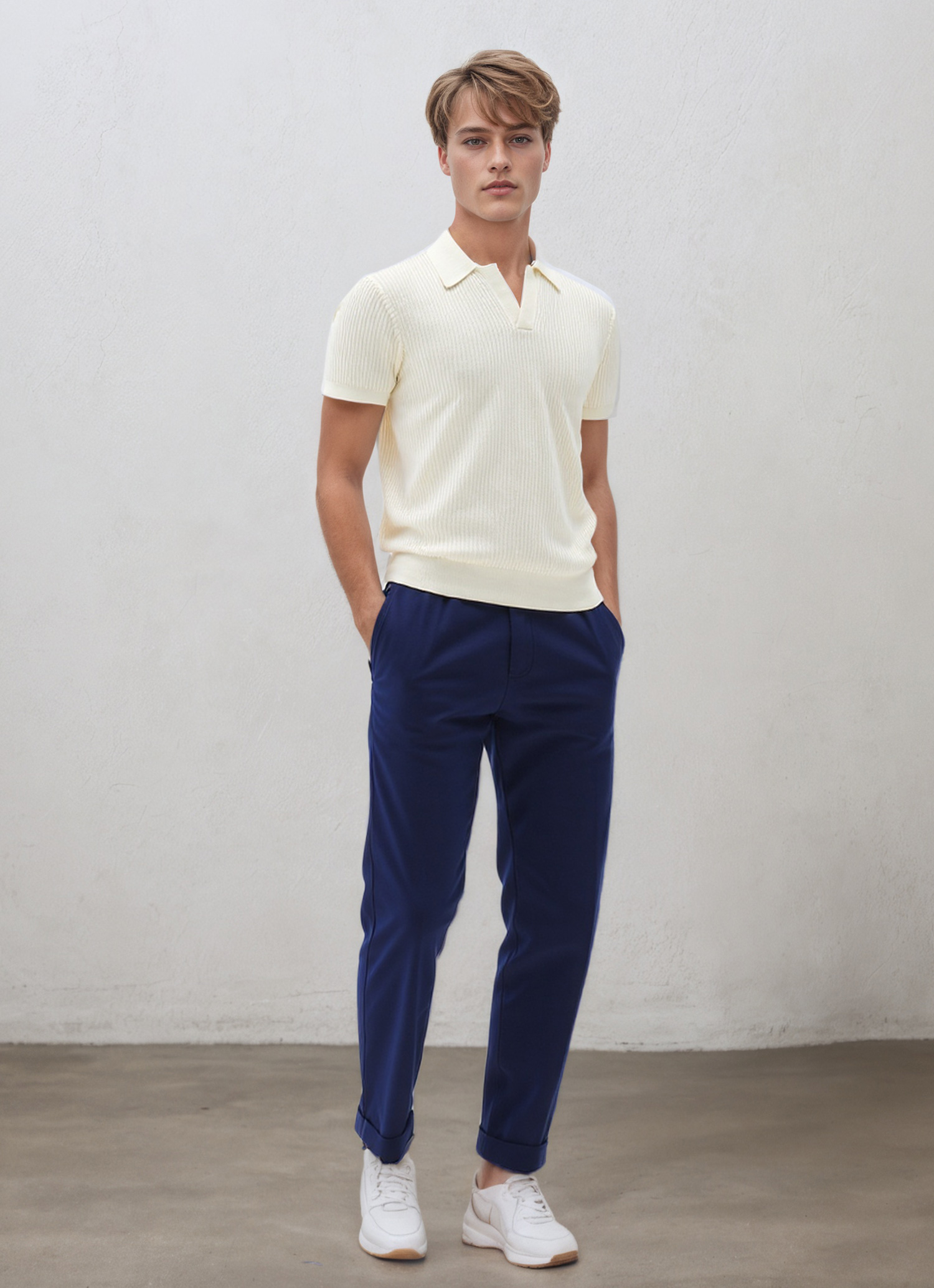 Striped Knit Polo Shirt-Penrtair