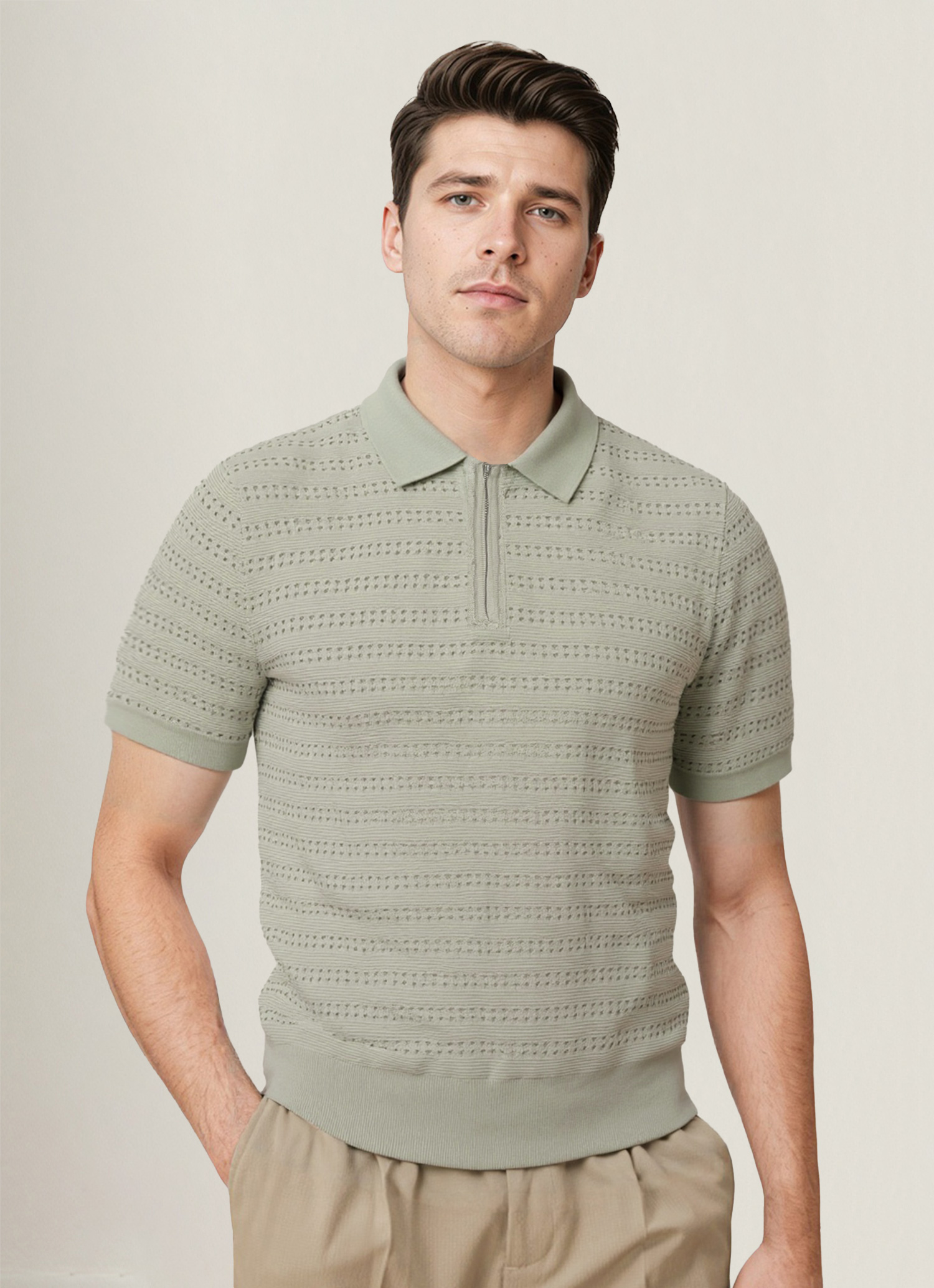 Textured Zip-Collar Polo